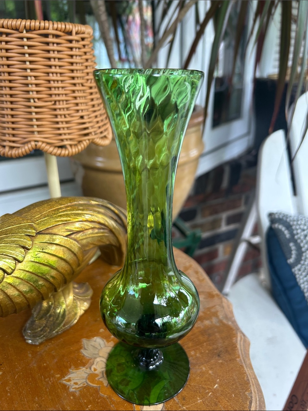 Vintage Italian Empoli Green Glass Bud Vase